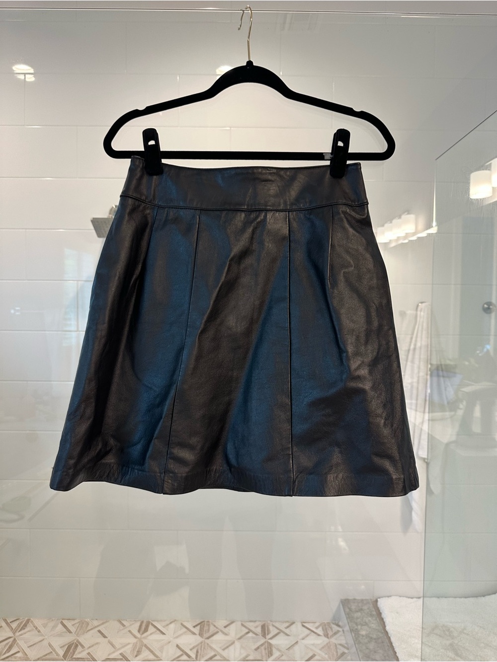 White House Black Market Black Leather A-Line Skirt
